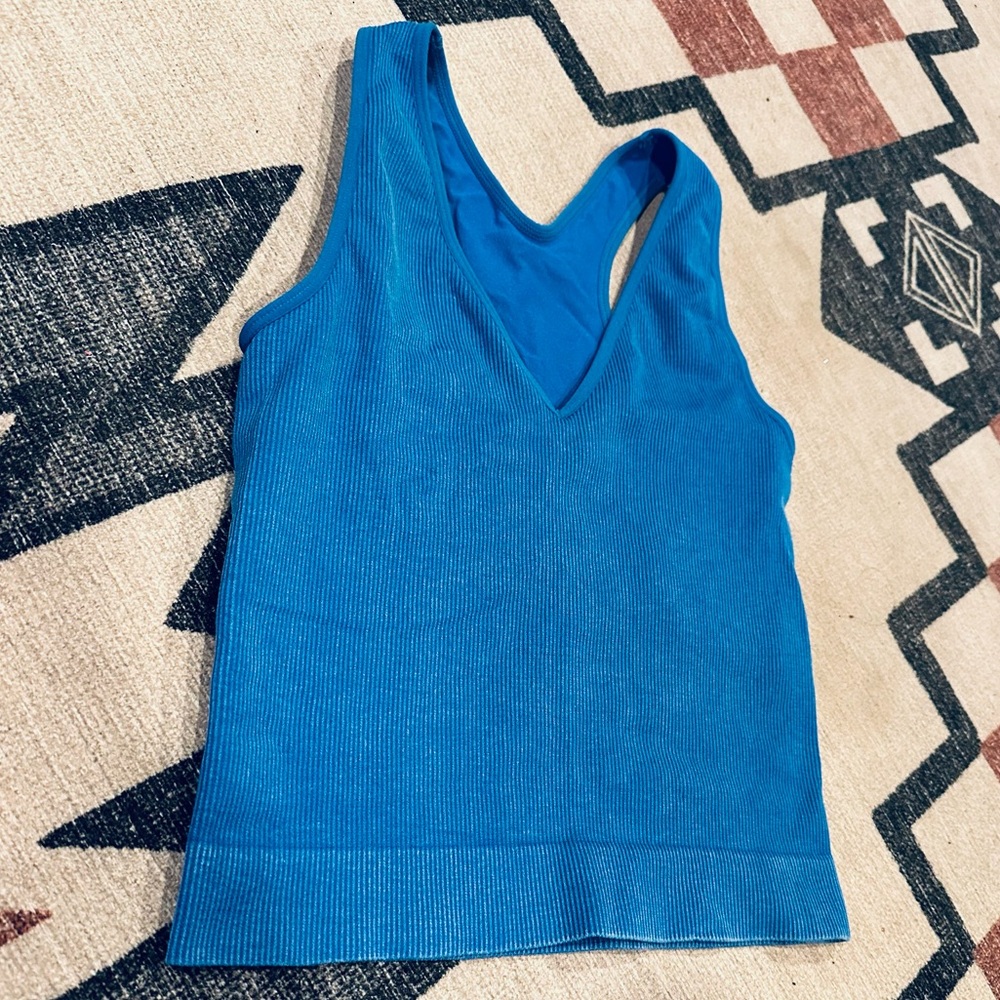 JoyLab Blue Slim Fit Ribbed Tank with Built in Bra